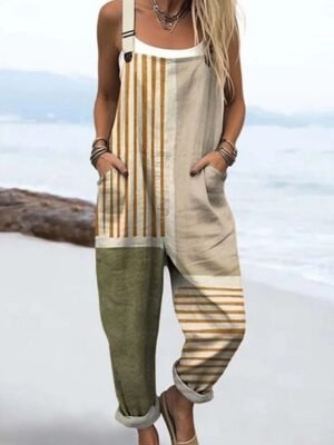 Vacation Loose Fit Graphic Sleeveless Button Short Romper - Image 9