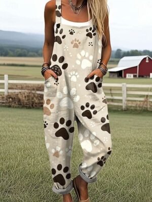Vacation Loose Fit Graphic Sleeveless Dungarees - Image 1