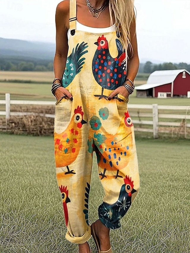 Vacation Loose Fit Graphic Sleeveless Long Dungarees - Image 1