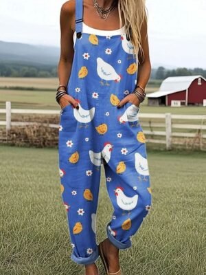 Vacation Loose Fit Graphic Sleeveless Long Dungarees - Image 2