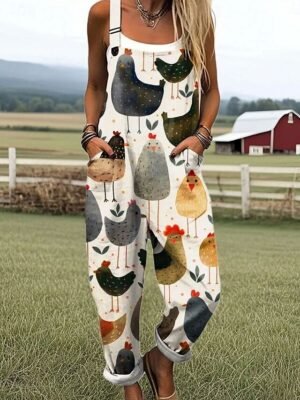 Vacation Loose Fit Graphic Sleeveless Long Dungarees - Image 4