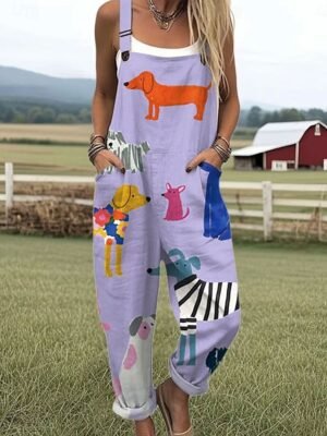Vacation Loose Fit Graphic Sleeveless Print Dungarees - Image 1