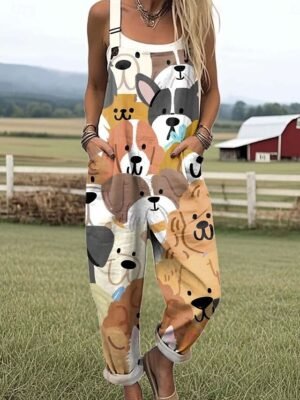 Vacation Loose Fit Graphic Sleeveless Print Dungarees - Image 3