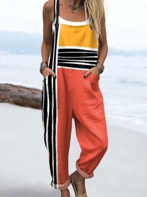 Vacation Loose Fit Graphic Sleeveless Straight Jumpsuit - Image 2