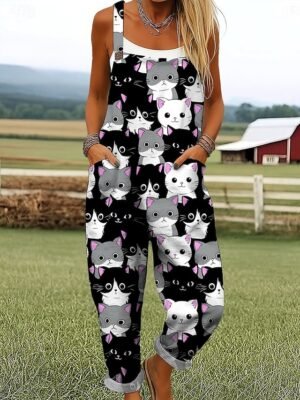 Vacation Loose Fit Graphic Sleeveless Wide Leg Jumpsuit - Image 1