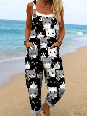 Vacation Loose Fit Graphic Sleeveless Wide Leg Jumpsuit - Image 5