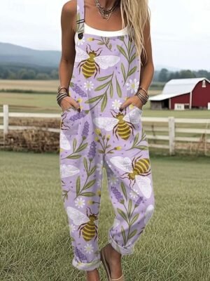 Vacation Loose Fit Graphic Sleeveless Wide Leg Jumpsuit - Image 5