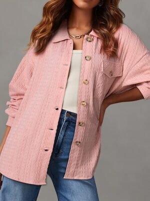 Vacation Loose Fit Solid Colour Button Long Sleeve Outerwear - Image 3