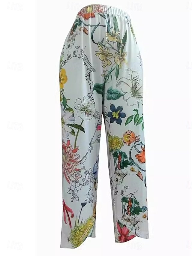 Vacation Loose Floral High Waist Calf-Length Chinos - Image 2