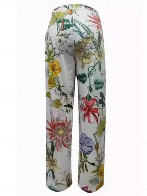 Vacation Loose Floral High Waist Calf-Length Chinos - Image 3