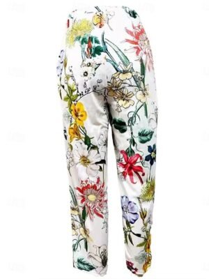 Vacation Loose Floral High Waist Calf-Length Chinos - Image 5