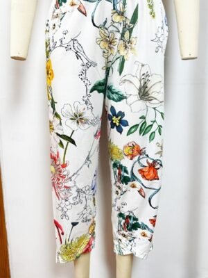 Vacation Loose Floral High Waist Calf-Length Chinos - Image 6
