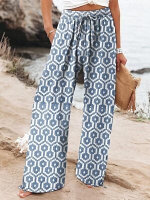 Vacation Loose Floral High Waist Full Length Wide Leg Chinos - Image 4