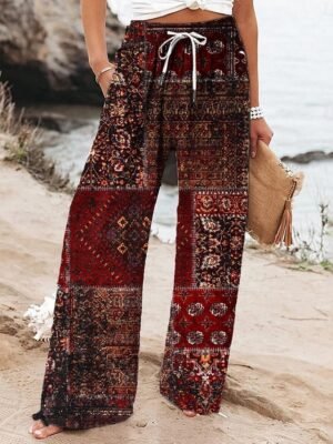 Vacation Loose Geometric High Waist Full Length Chinos - Image 1