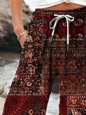 Vacation Loose Geometric High Waist Full Length Chinos - Image 2