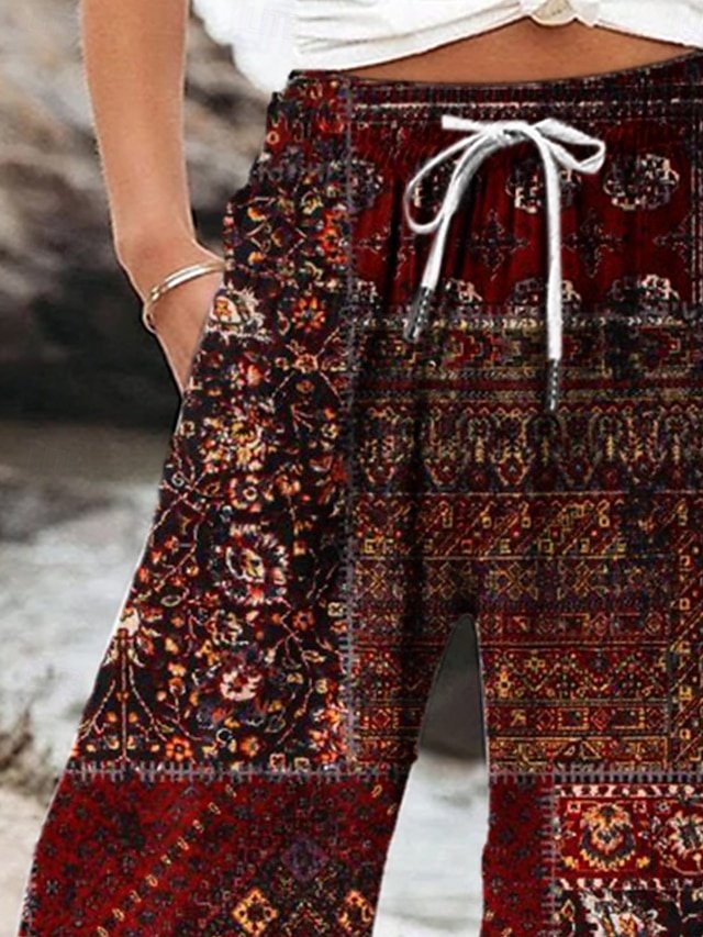 Vacation Loose Geometric High Waist Full Length Chinos - Image 2