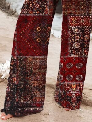 Vacation Loose Geometric High Waist Full Length Chinos - Image 3