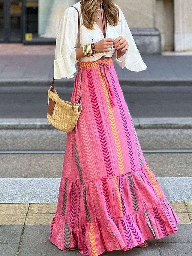 Vacation Loose Graphic Irregular Hem Maxi Skirt - Image 1