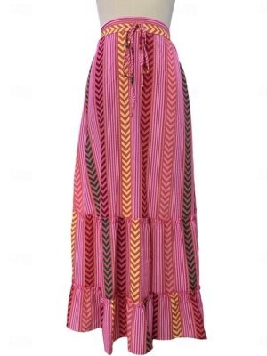 Vacation Loose Graphic Irregular Hem Maxi Skirt - Image 4