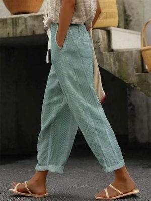 Vacation Loose Graphic Leaf High Waist Full Length Pants - Image 1