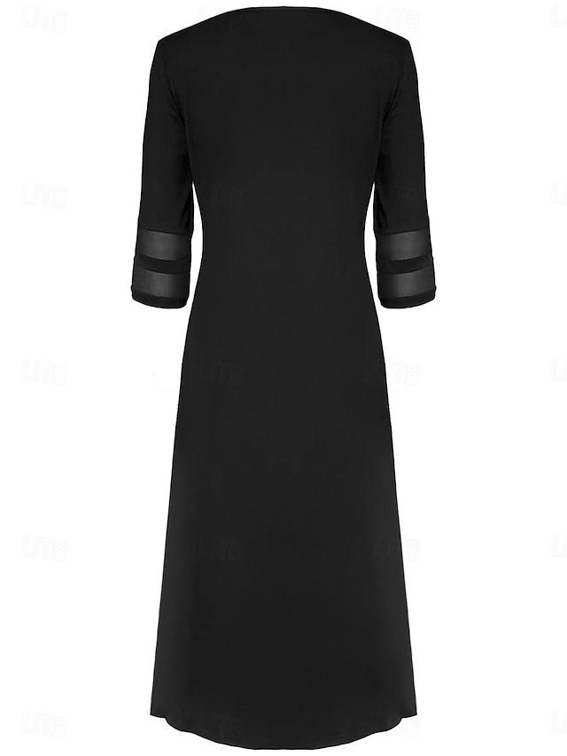 Vacation Loose Mesh Patchwork Crew Neck Short Sleeve Maxi Dress - Image 2