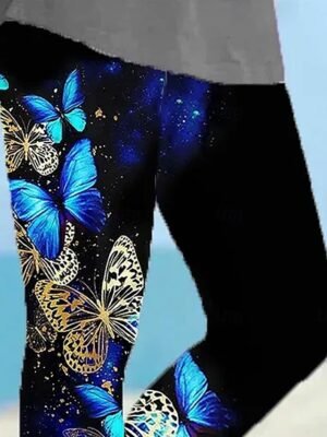 Vacation Regular Fit Butterfly Mid Waist Capri Leggings - Image 2