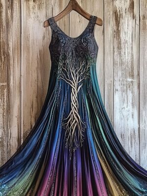 Vacation Regular Fit Ombre Square Neck Sleeveless Maxi Dress - Image 2