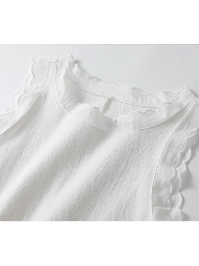 Vacation Regular Fit Plain Crew Neck Sleeveless Mini Dress - Image 2