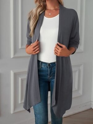 Vacation Regular Fit Solid Open Front Long Sleeve Cardigan - Image 1