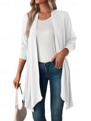 Vacation Regular Fit Solid Open Front Long Sleeve Cardigan - Image 10