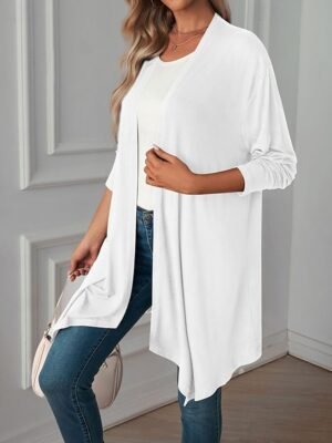 Vacation Regular Fit Solid Open Front Long Sleeve Cardigan - Image 11