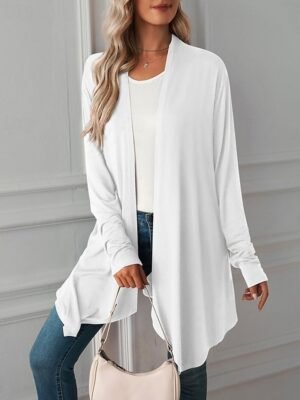 Vacation Regular Fit Solid Open Front Long Sleeve Cardigan - Image 12