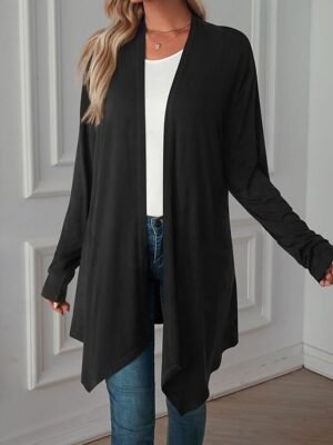 Vacation Regular Fit Solid Open Front Long Sleeve Cardigan - Image 15