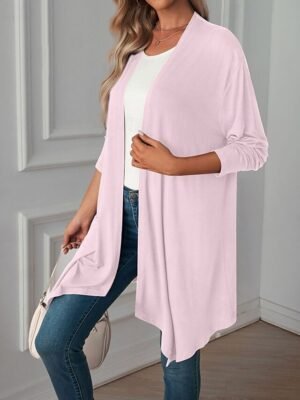 Vacation Regular Fit Solid Open Front Long Sleeve Cardigan - Image 18