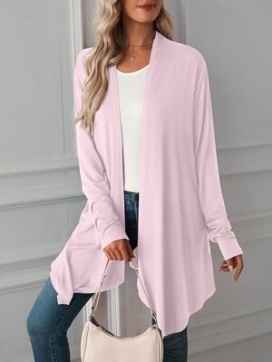 Vacation Regular Fit Solid Open Front Long Sleeve Cardigan - Image 19