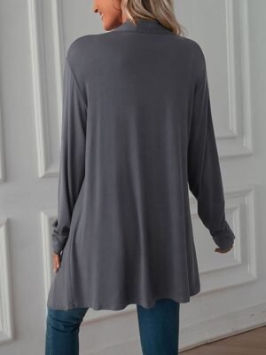 Vacation Regular Fit Solid Open Front Long Sleeve Cardigan - Image 2