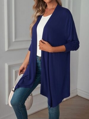 Vacation Regular Fit Solid Open Front Long Sleeve Cardigan - Image 22
