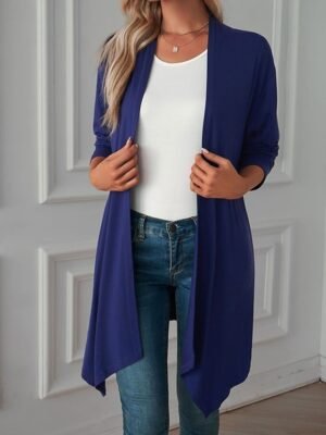 Vacation Regular Fit Solid Open Front Long Sleeve Cardigan - Image 23