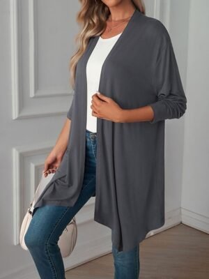Vacation Regular Fit Solid Open Front Long Sleeve Cardigan - Image 3