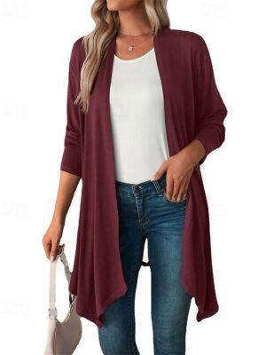 Vacation Regular Fit Solid Open Front Long Sleeve Cardigan - Image 5