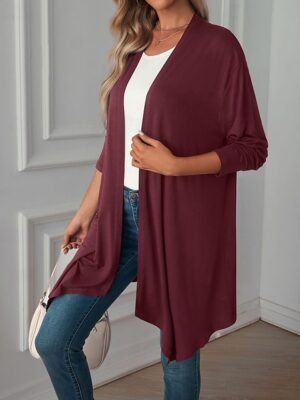 Vacation Regular Fit Solid Open Front Long Sleeve Cardigan - Image 6