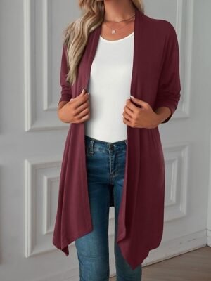 Vacation Regular Fit Solid Open Front Long Sleeve Cardigan - Image 7