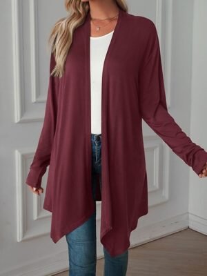 Vacation Regular Fit Solid Open Front Long Sleeve Cardigan - Image 8