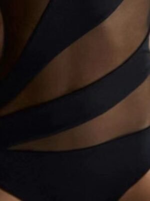 Vacation Regular Fit Solid Sleeveless Strap Mesh Bodysuit - Image 3