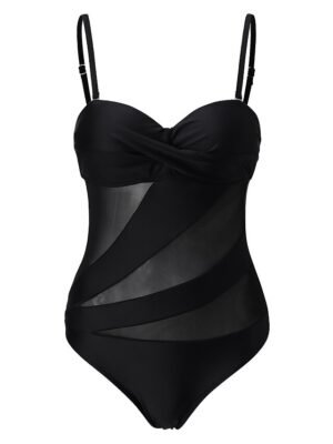 Vacation Regular Fit Solid Sleeveless Strap Mesh Bodysuit - Image 5