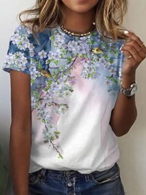 Vacation Regular Floral Round Neck Short Sleeve Top - Image 1