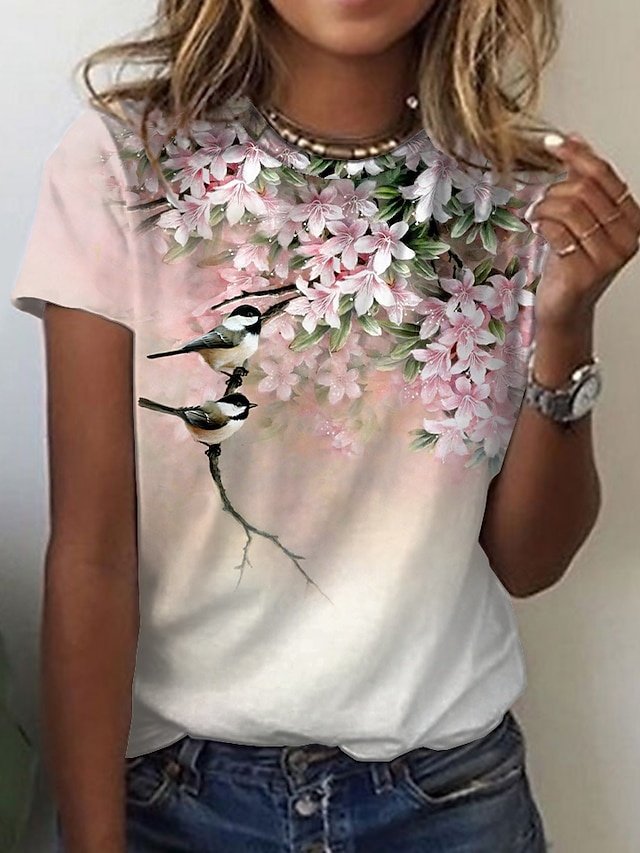 Vacation Regular Floral Round Neck Short Sleeve Top - Image 2