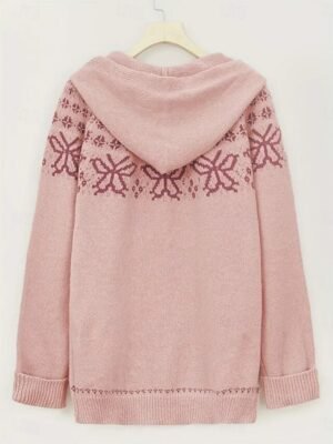 Vacation Regular Geometric Hooded Long Sleeve Knit Cardigan - Image 3