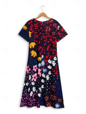 Vacation Shift Floral V Neck Short Sleeve Midi Dress - Image 6