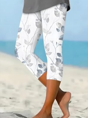 Vacation Slim Fit 3D Print High Waist Calf-Length Leggings - Image 1